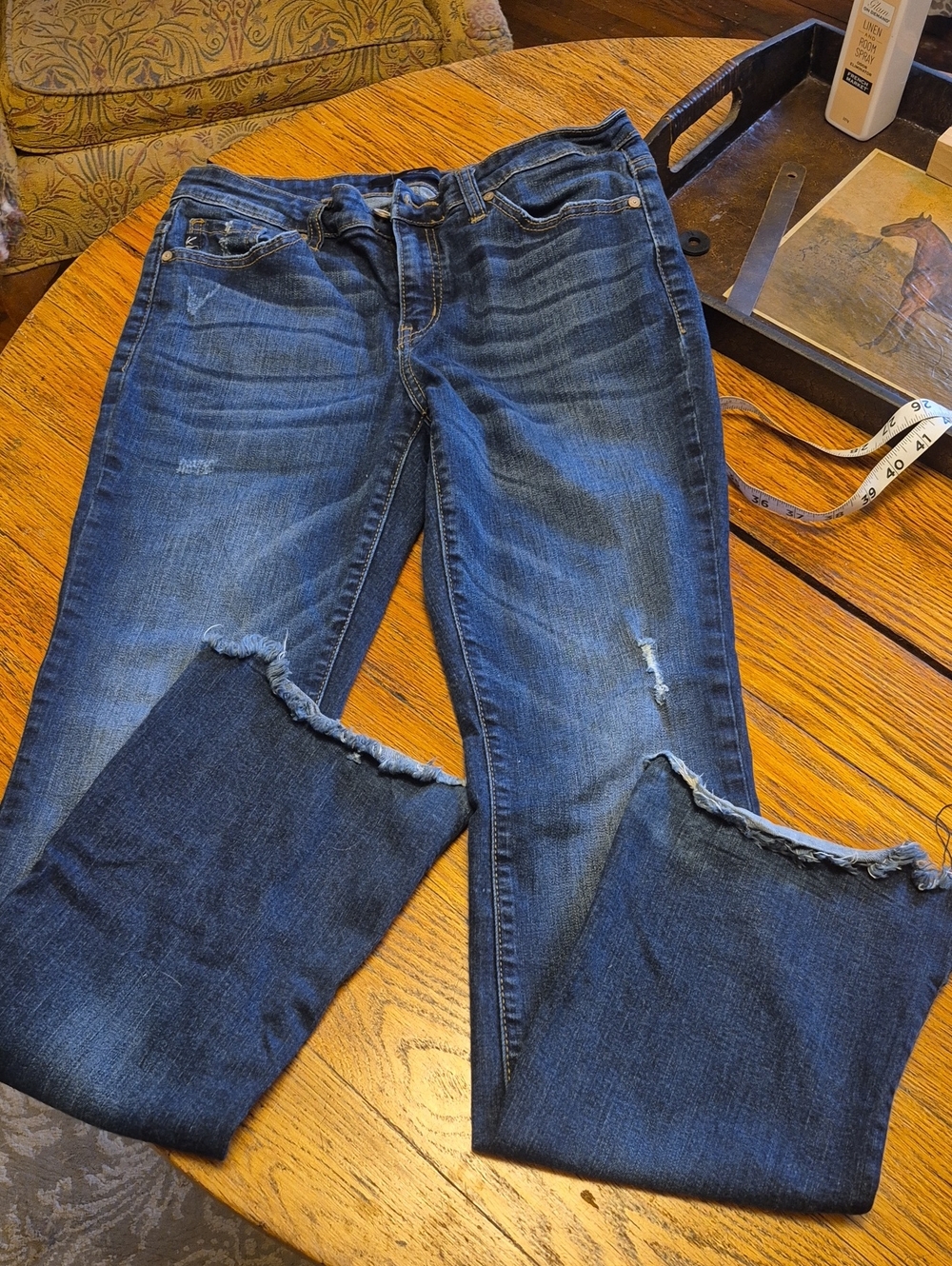 KanCan Dark Blue Straight Leg Jeans with Frayed Hem
